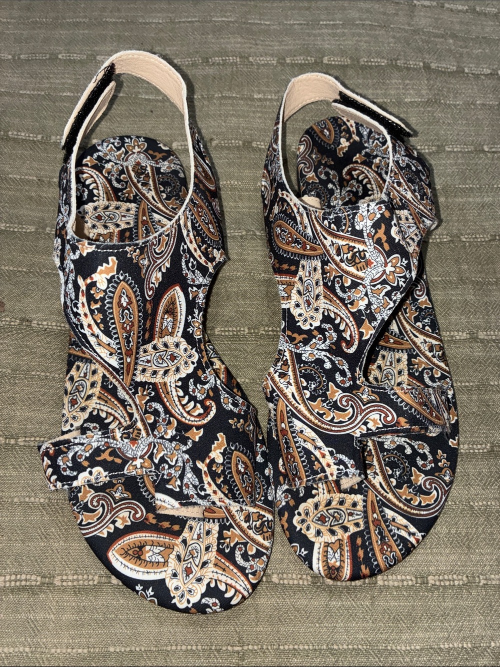 Women’s Black Paisley Slingback Sandals with Neutral Accents